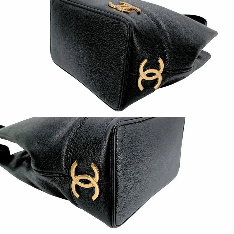 jt424-chanel-vintage-black-caviar-leather-hexagon-gold-logo-shoulder-bag