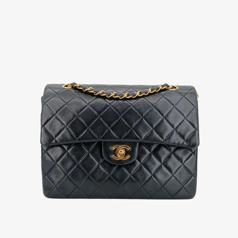 js523-chanel-vintage-black-lambskin-25cm-flap-bag