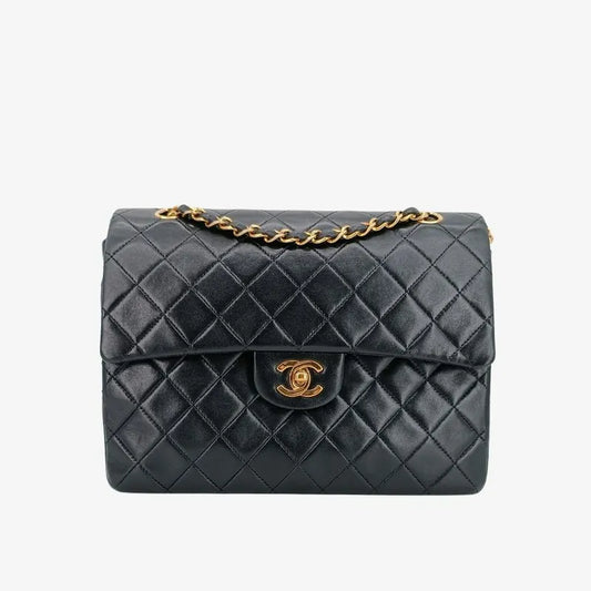 js523-chanel-vintage-black-lambskin-25cm-flap-bag