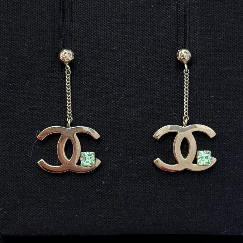 re168-chanel-cc-logo-gold-with-light-green-crystal-dangle-earrings