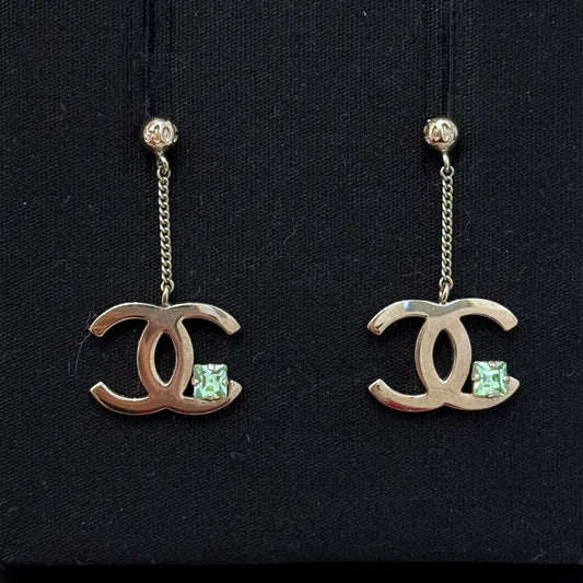 re168-chanel-cc-logo-gold-with-light-green-crystal-dangle-earrings