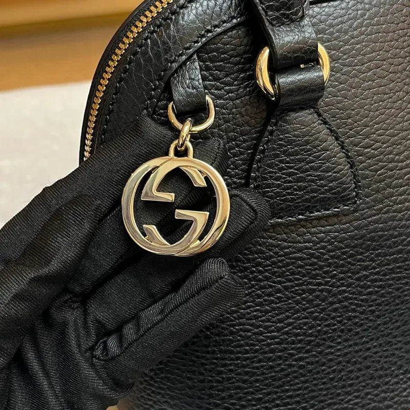 jw726-gucci-dome-black-leather-handbag