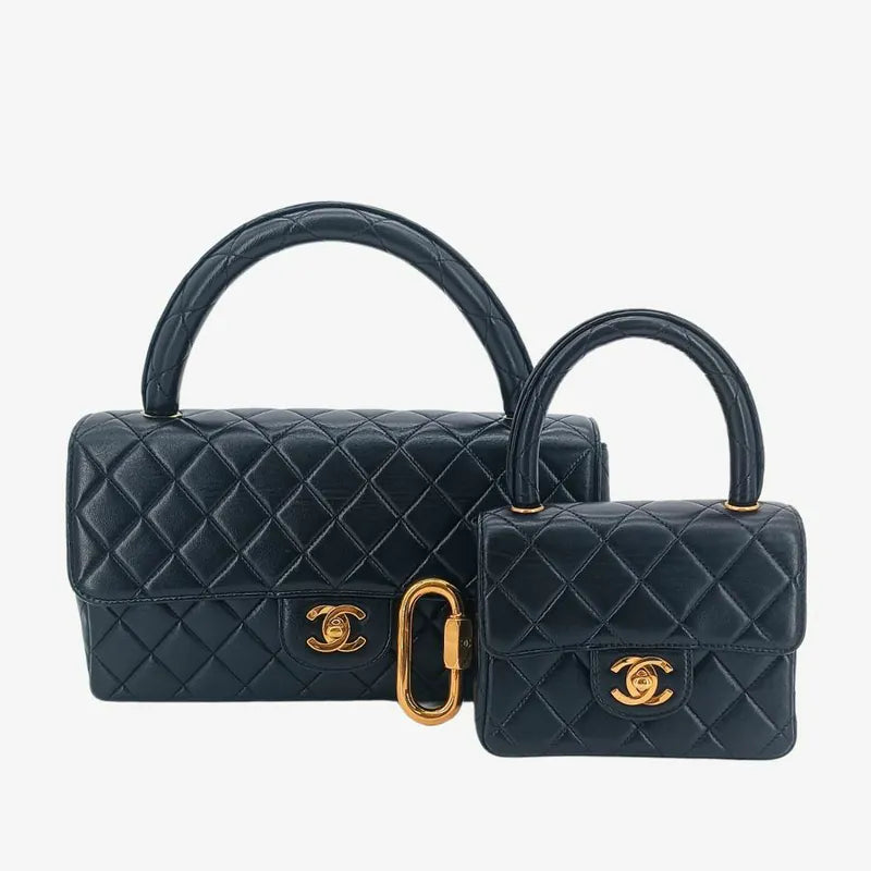 rb367-chanel-vintage-black-lambskin-qulited-handle-bag-set