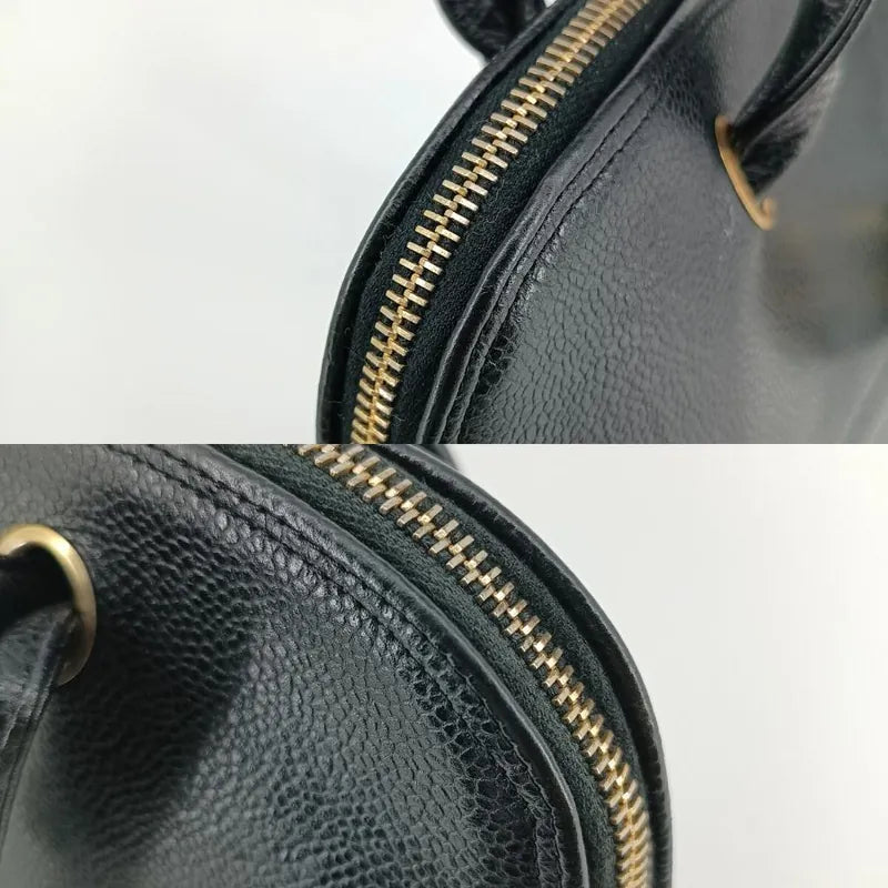 js401-chanel-vintage-black-caviar-leather-embroidered-logo-golden-ball-tote-bag
