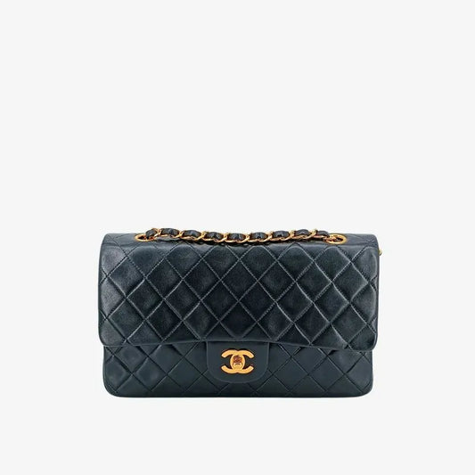 js984-chanel-vintage-black-lambskin-25cm-classic-flap-bag