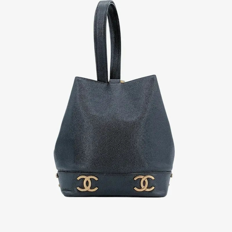 jt424-chanel-vintage-black-caviar-leather-hexagon-gold-logo-shoulder-bag