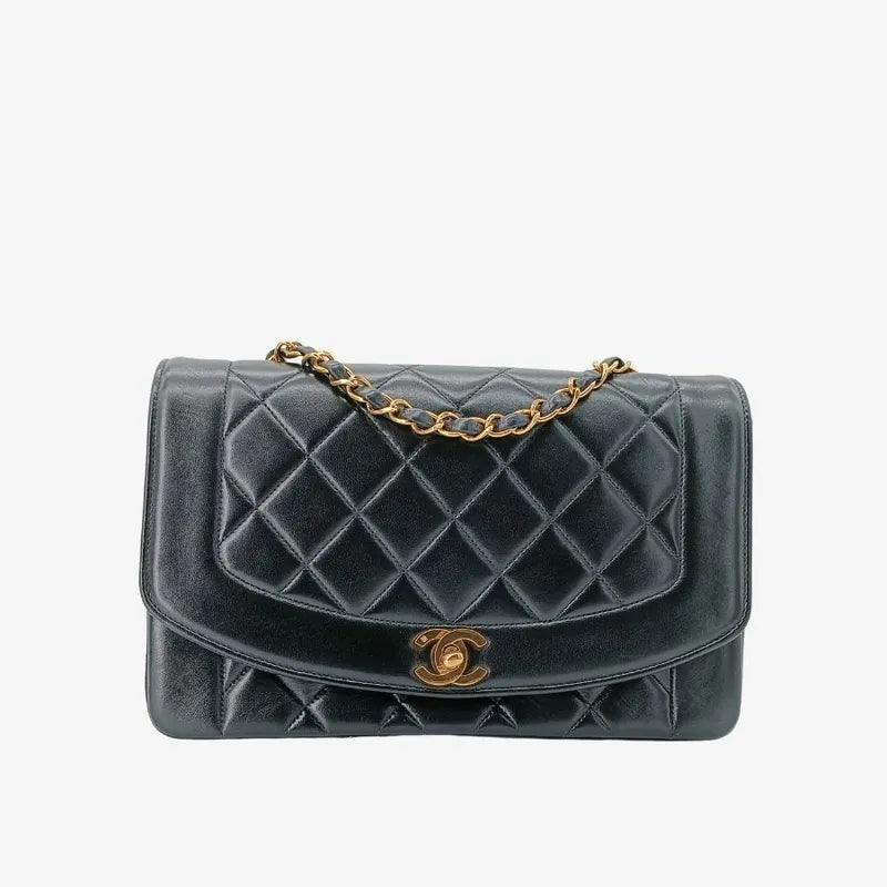 js529-chanel-vintage-black-lambskin-25cm-diana-flap-bag