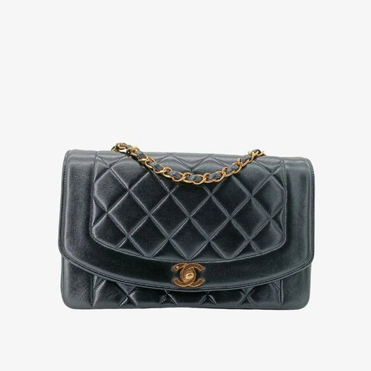js529-chanel-vintage-black-lambskin-25cm-diana-flap-bag