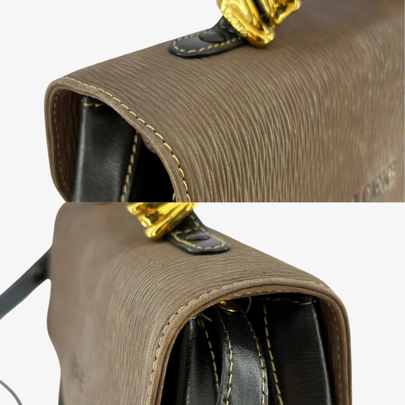 jah210-loewe-vintage-black-brown-gold-suede-caviar-leather-shoulder-bag-handbag