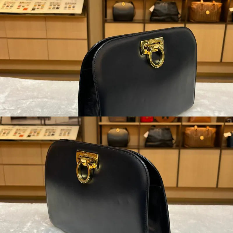 Salvatore Ferragamoレザーバッグ JX306 - SALVATORE FERRAGAMO Vintage Black Box Leather Shoulder Bag