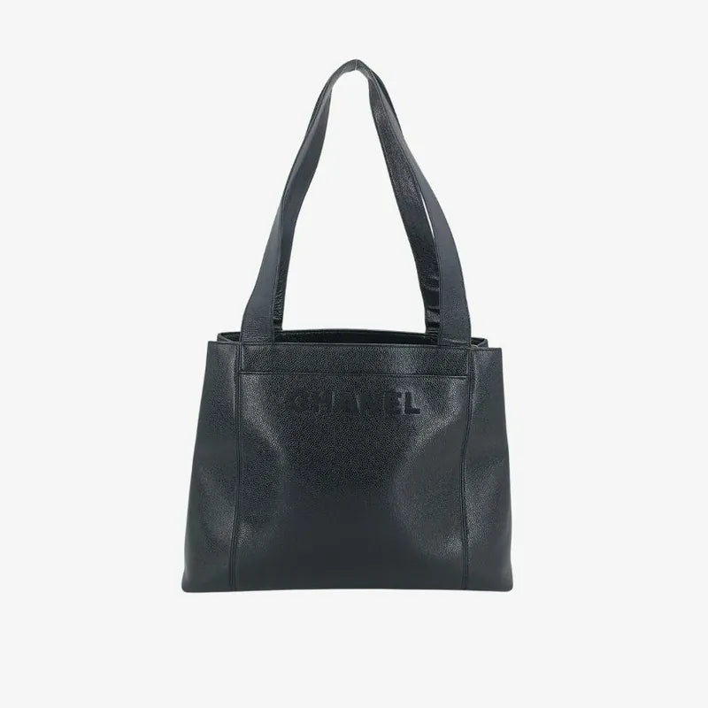 jt044-chanel-vintage-black-caviar-leather-embroidered-logo-tote-bag