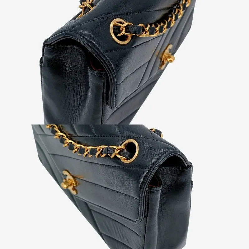 js673-chanel-vintage-black-lambskin-cross-stripe-flap-bag