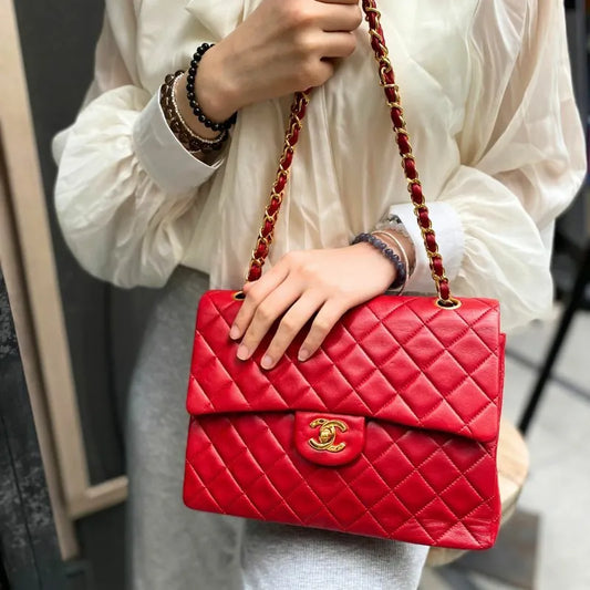 js518-chanel-vintage-red-lambskin-25cm-flap-bag