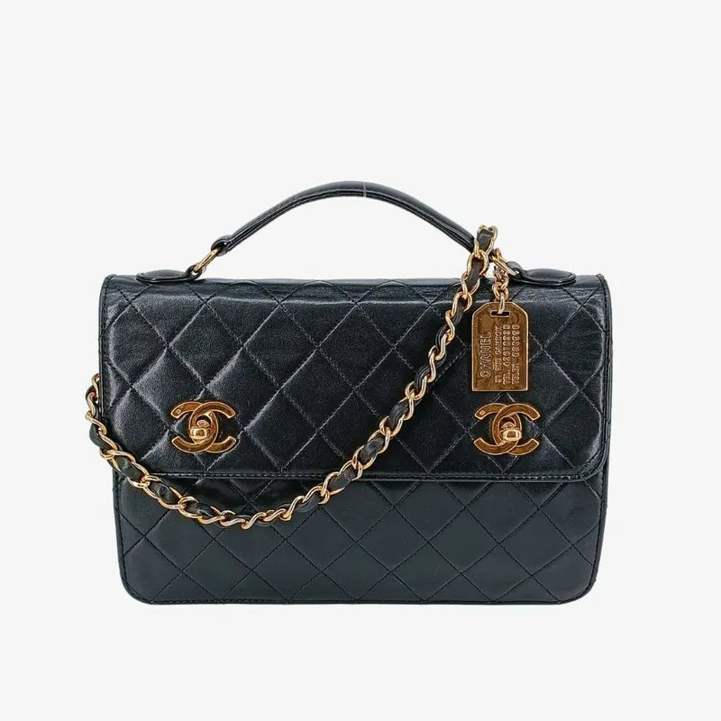 jah83-chanel-vintage-black-lambskin-double-turnlock-flap-bag
