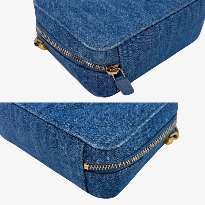 C589 - CHANEL Blue Denim Camera Bag (Gold Ball) - Lovintage