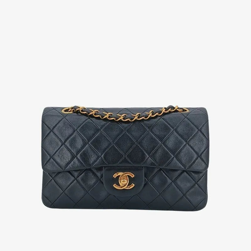 jt076-chanel-vintage-black-lambskin-23cm-classic-flap-bag