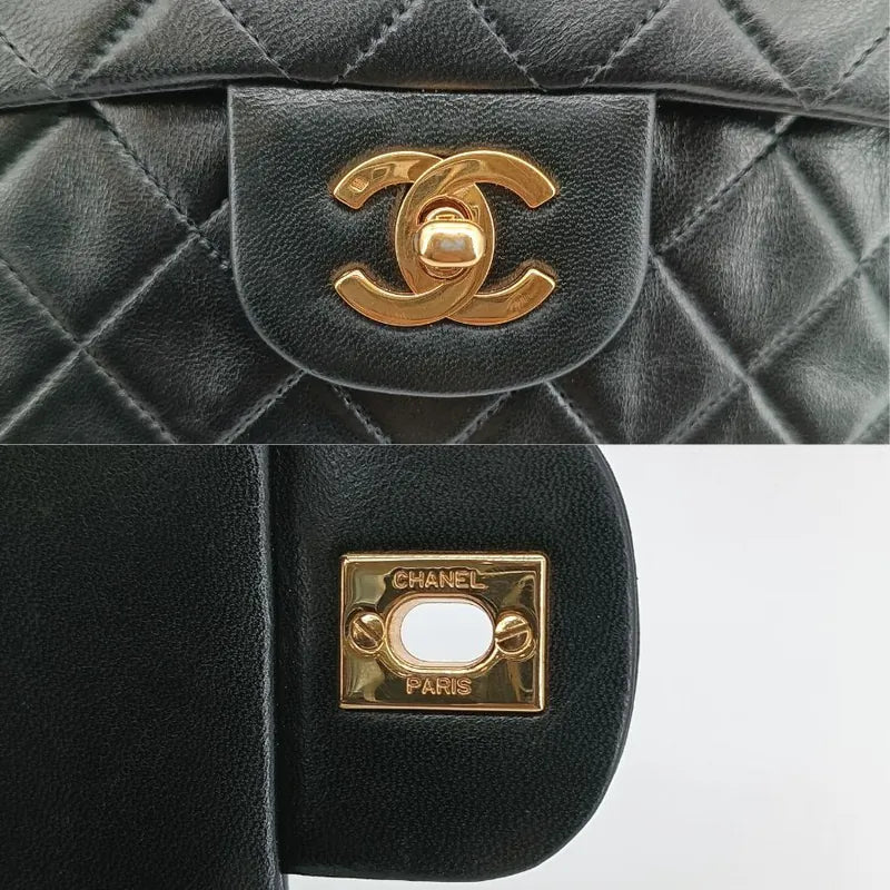 js722-chanel-vintage-black-lambskin-23cm-classic-flap-bag