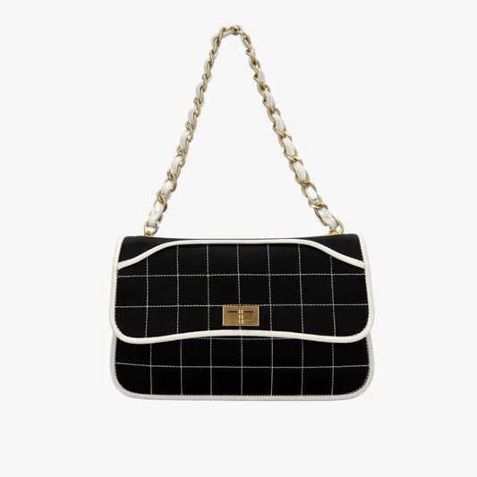 JW804 - CHANEL Vintage Black Satin Chocolate Bar Flap Bag