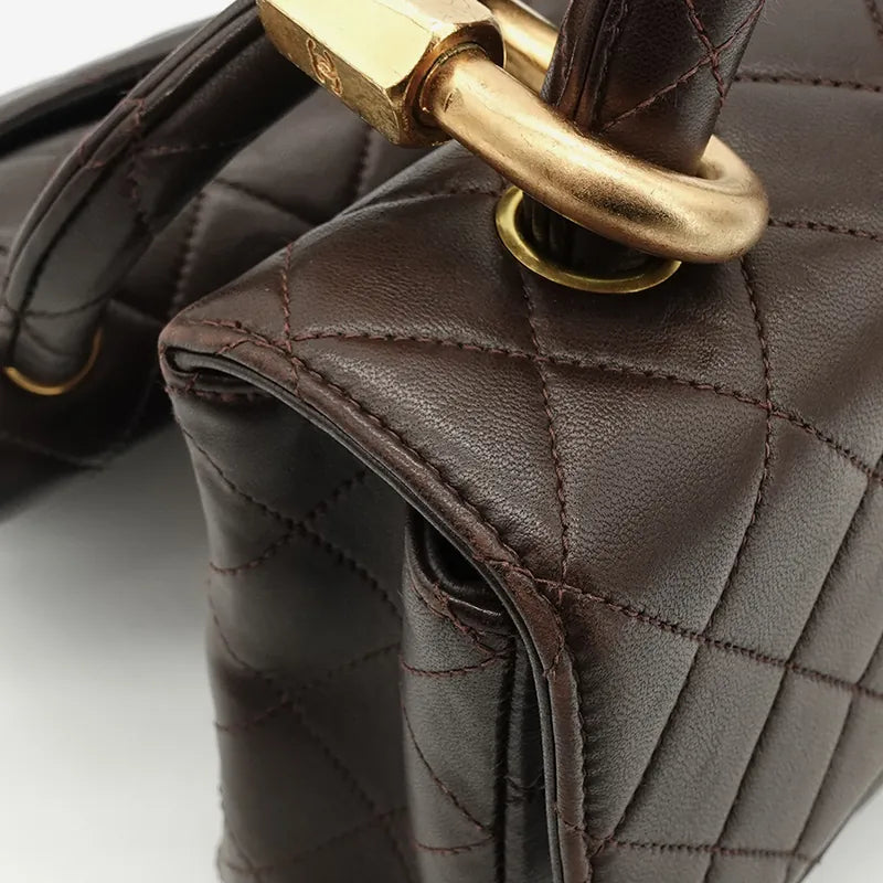 c142-chanel-vintage-brown-lambskin-qulited-handle-bag-set