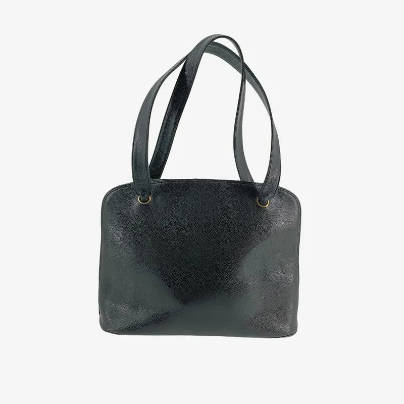 js401-chanel-vintage-black-caviar-leather-embroidered-logo-golden-ball-tote-bag