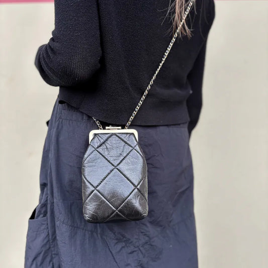 C611 - CHANEL Black Lambskin Chain Shoulder Bag