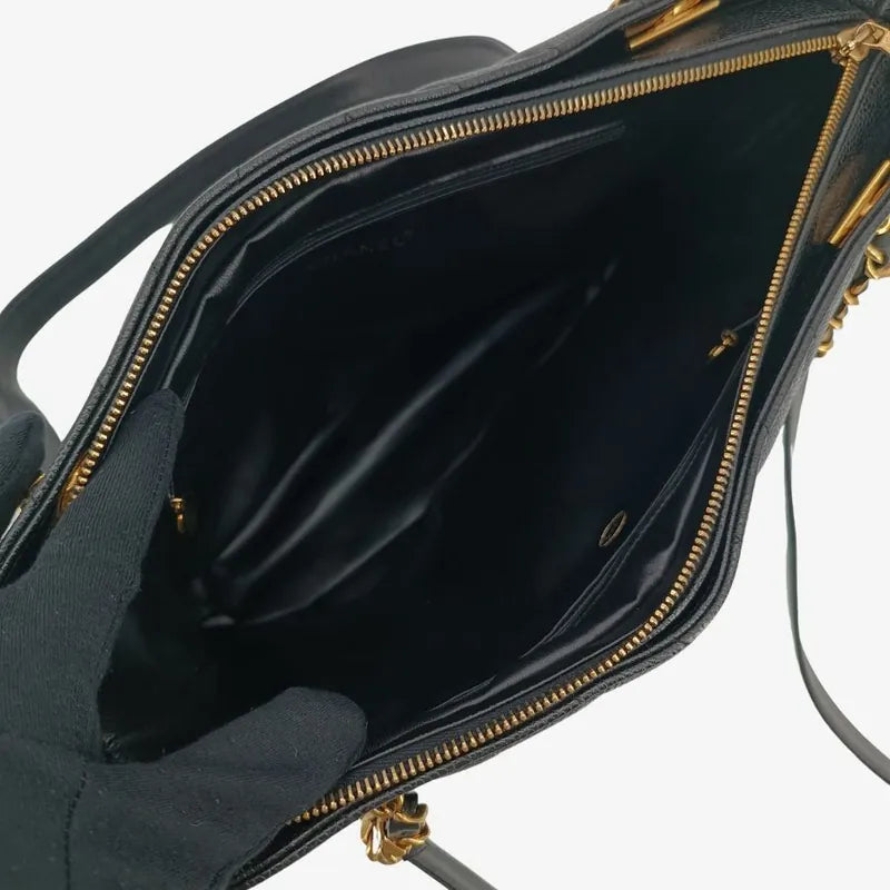 jt518-chanel-vintage-black-caviar-leather-chevron-tote-bag