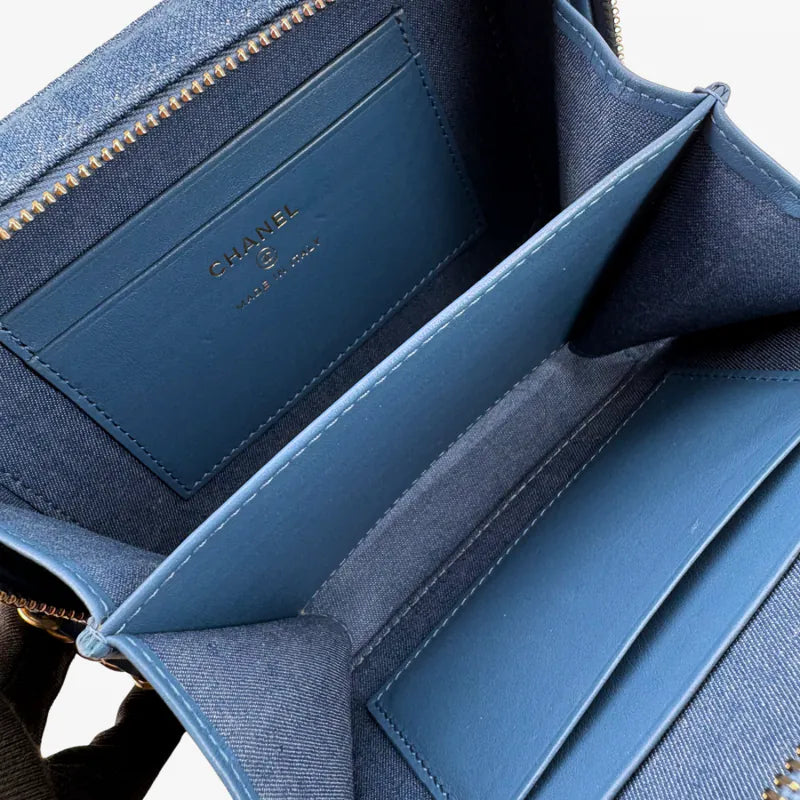 C589 - CHANEL Blue Denim Camera Bag (Gold Ball) - Lovintage