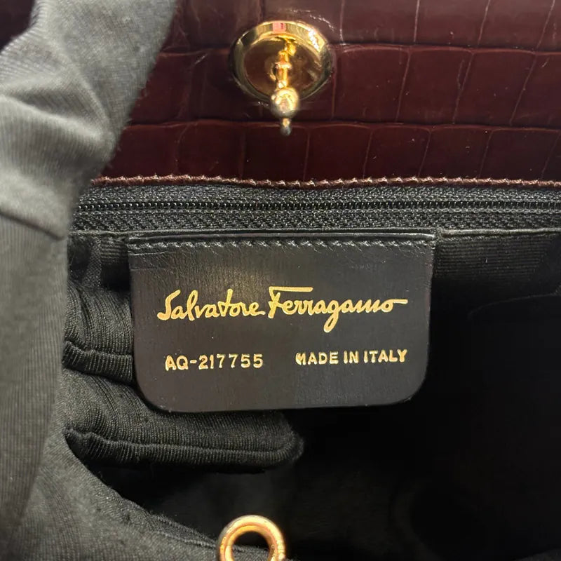 RE399 - SALVATORE FERRAGAMO Vintage Brown Calf Leather Shoulder Bag - Lovintage