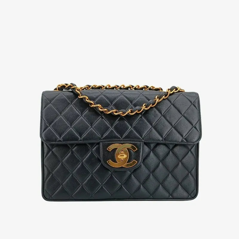 js465-chanel-vintage-black-lambskin-quilted-jumbo-flap-bag