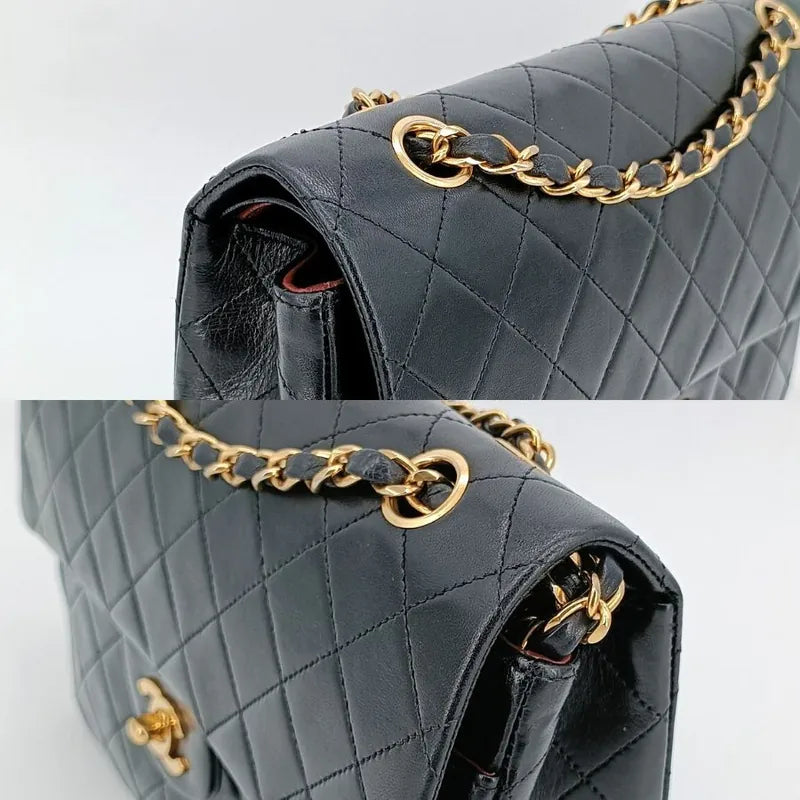 js523-chanel-vintage-black-lambskin-25cm-flap-bag