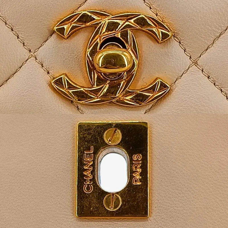 ra822-chanel-vintage-beige-lambskin-gold-chain-flap-bag