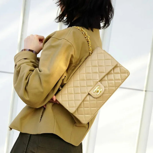 jr791-chanel-vintage-beige-lambskin-25cm-classic-flap-bag