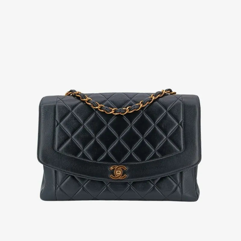 rb125-chanel-vintage-black-lambskin-tall-diana-flap-bag-with-back-pocket