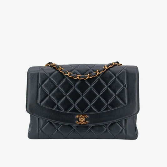 rb125-chanel-vintage-black-lambskin-tall-diana-flap-bag-with-back-pocket