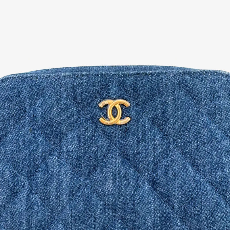 C589 - CHANEL Blue Denim Camera Bag (Gold Ball) - Lovintage