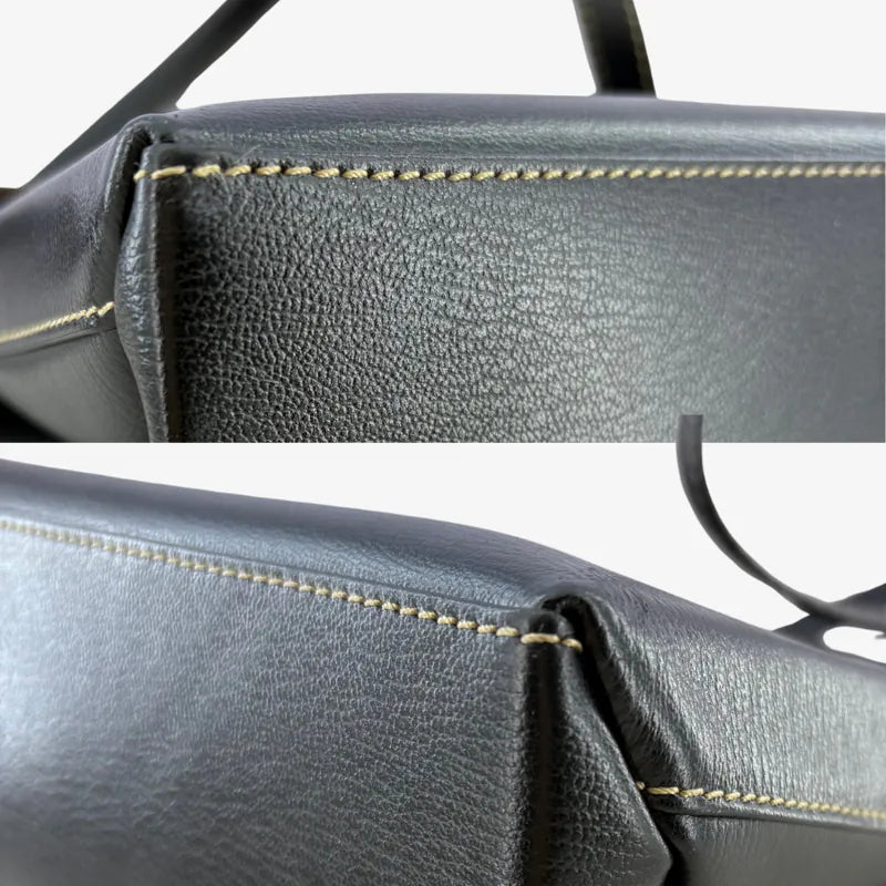 jah210-loewe-vintage-black-brown-gold-suede-caviar-leather-shoulder-bag-handbag