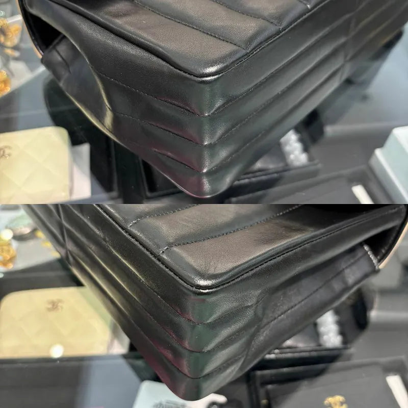 jw391-chanel-vintage-bicolor-beige-black-lambskin-flap-bag