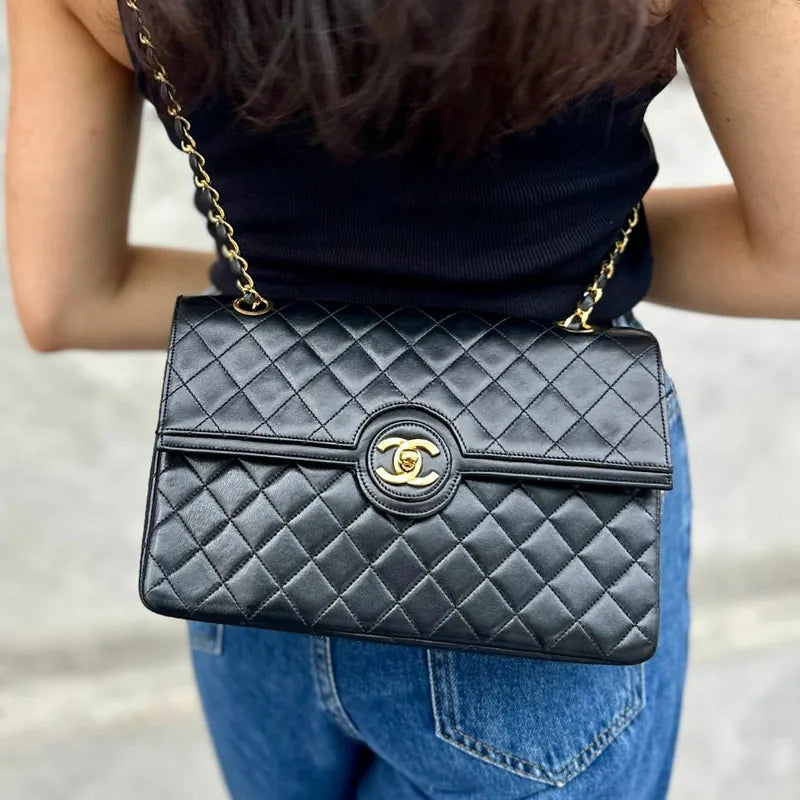 rb598-chanel-vintage-black-lambskin-quilted-flap-bag