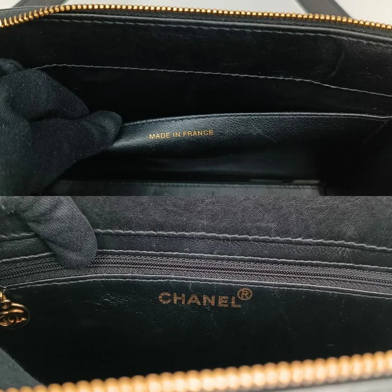 jah106-chanel-vintage-black-lambskin-embroidered-logo-tote-bag