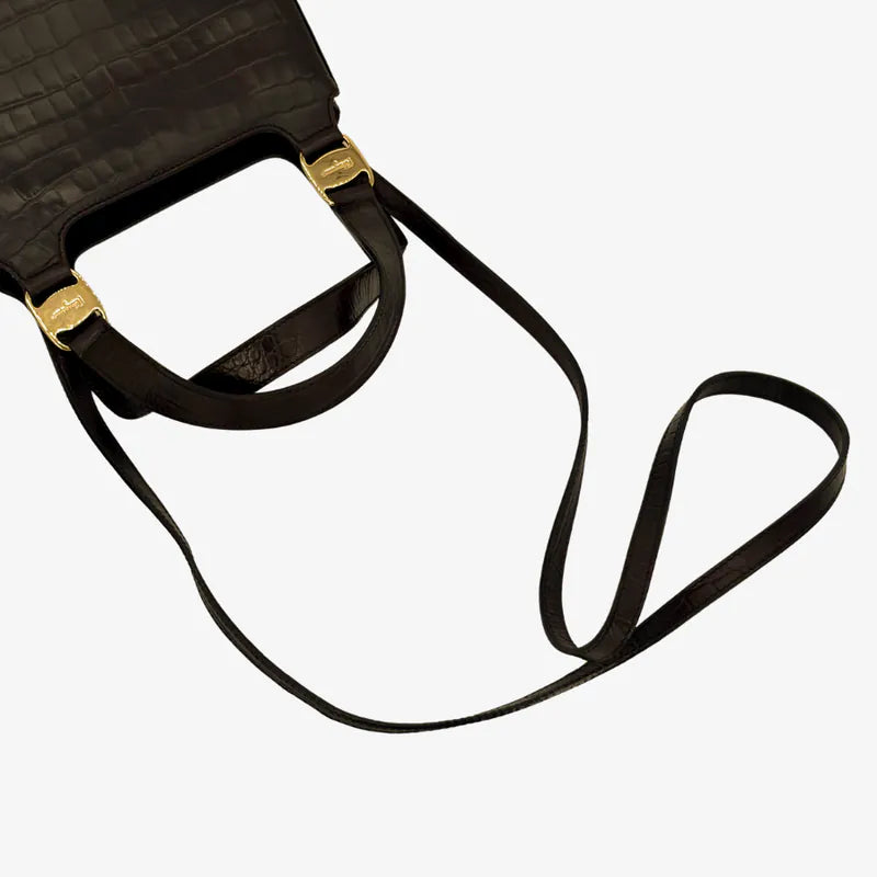 RE399 - SALVATORE FERRAGAMO Vintage Brown Calf Leather Shoulder Bag - Lovintage