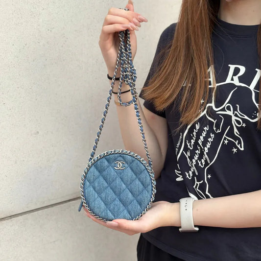 C572 - CHANEL Blue Denim Round Shoulder Bag