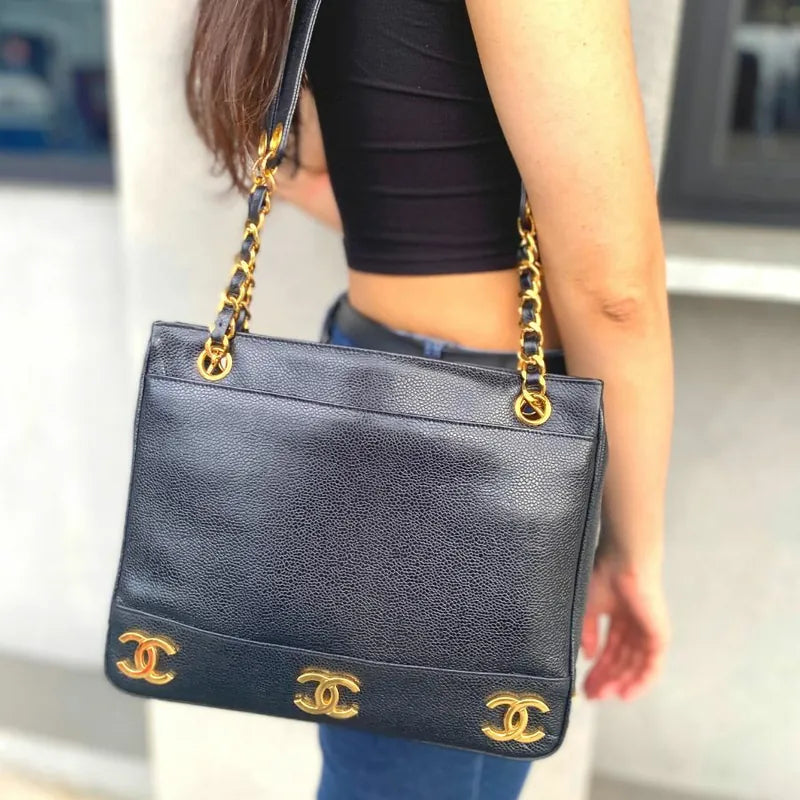jt494-chanel-vintage-black-caviar-leather-triple-cc-tote-bag