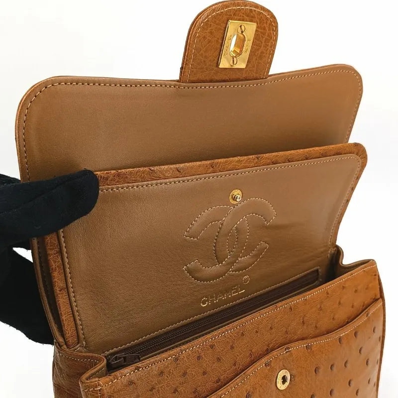 sh018-chanel-vintage-brown-ostrichskin-23cm-classic-flap-bag