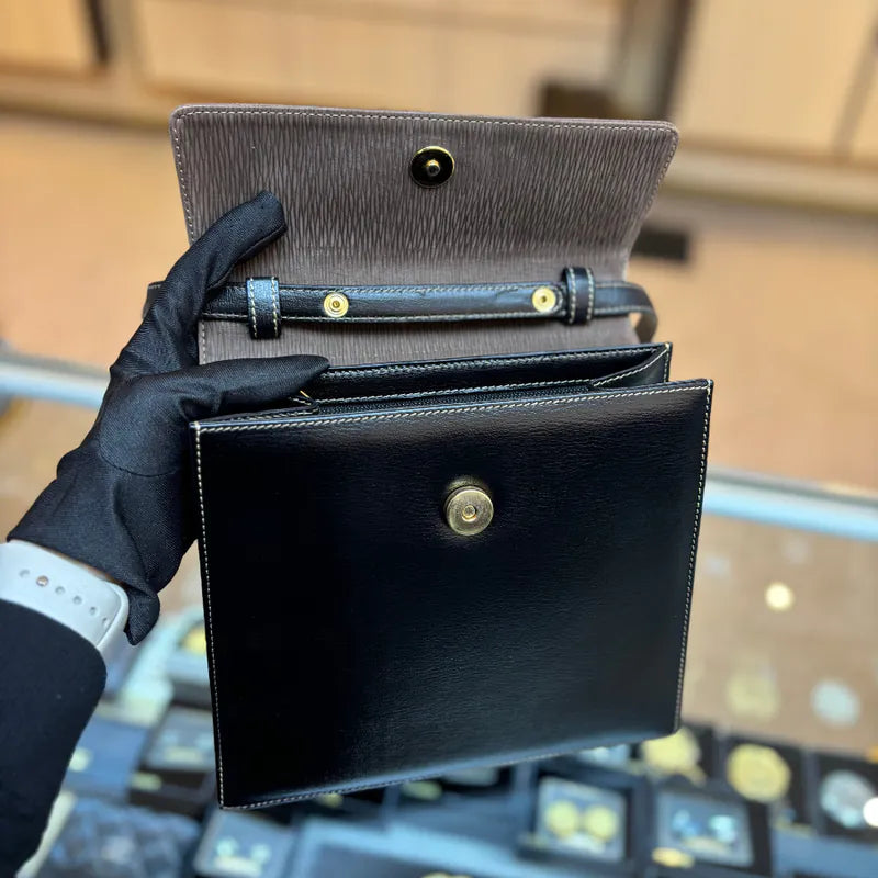 ju627-loewe-vintage-black-brown-gold-suede-caviar-leather-shoulder-bag-handbag