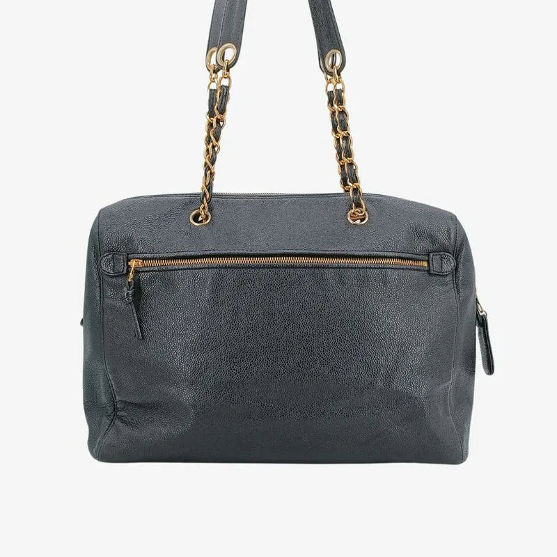 jah159-chanel-vintage-black-caviar-leather-embossed-logo-tote-bag