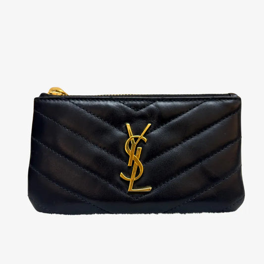 C612 - YSL Black Leather Zipped Coin Purse
