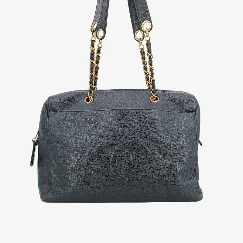 jah159-chanel-vintage-black-caviar-leather-embossed-logo-tote-bag