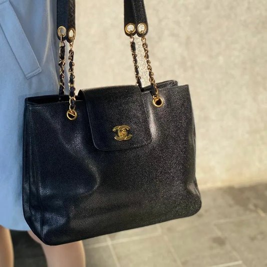 js172-chanel-vintage-black-caviar-leather-tote-bag