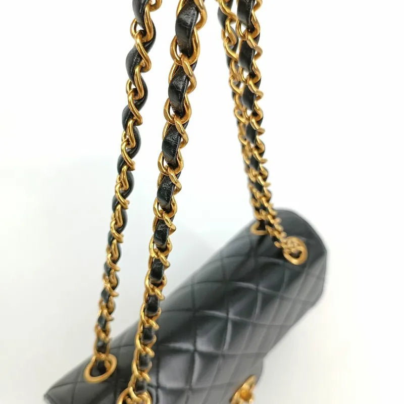 js536-chanel-vintage-black-lambskin-23cm-double-side-flap-bag