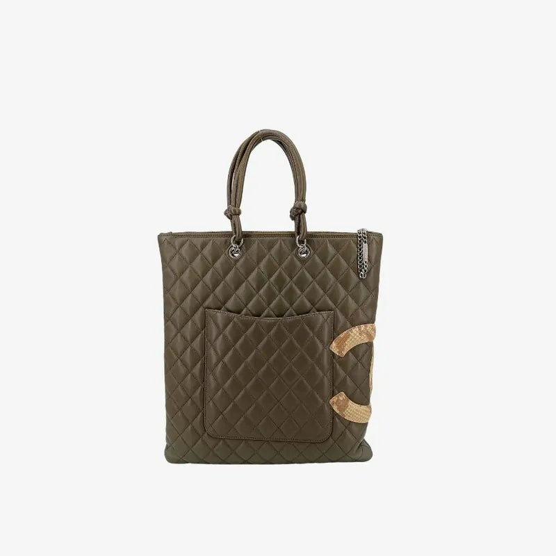 js509-chanel-vintage-olive-green-calfskin-snake-cc-logo-cambon-handbag